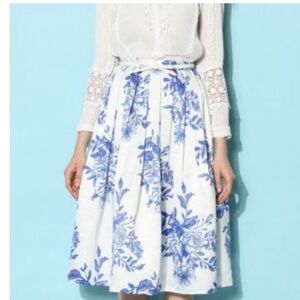 Floral Blue and White Women's Midi Skirt